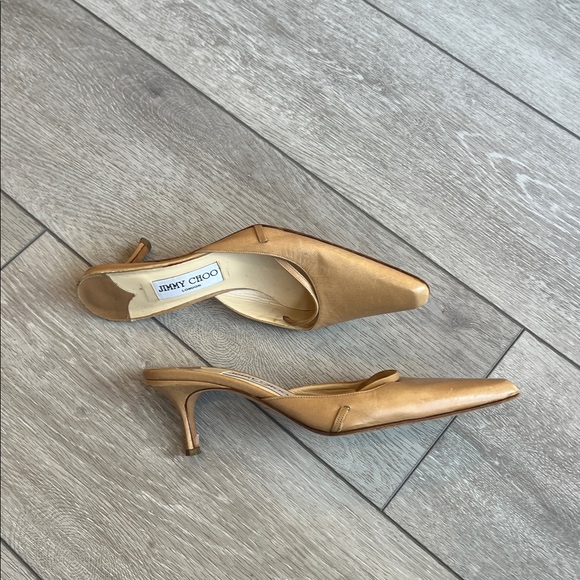 Jimmy Choo camel kitten heel classic pointy toe Leather slip on Mules 37/ 6 - Picture 6 of 12